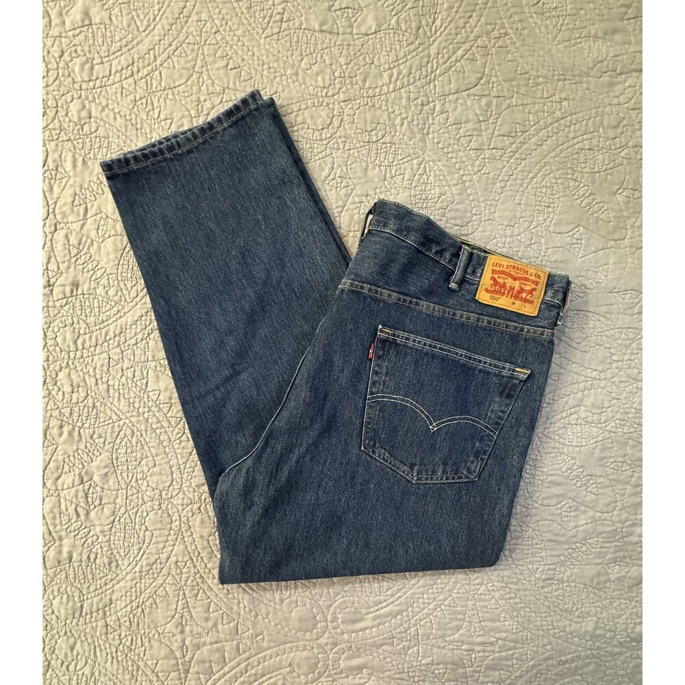 Levis 550 Jeans Mens 44x30 Blue Relaxed Fit Straight Dark Wash Denim Cotton